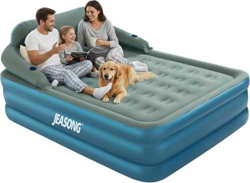 Queen Air Mattress Inflatable 19" Elevated Bed Built-in Pump & Headboard