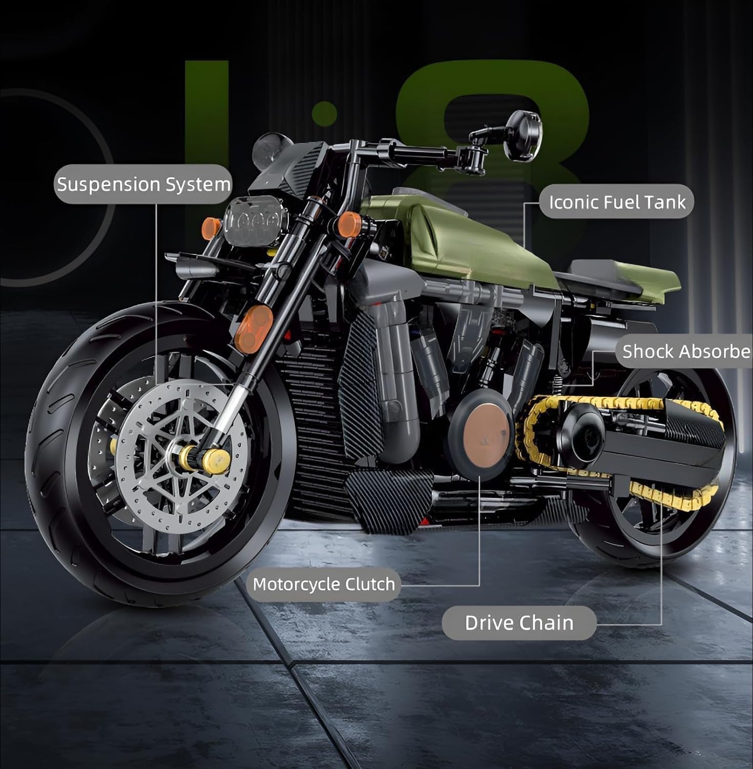 Realistic Motorcycle Building Kit 590 PCS, Fun Retro Model for Kids & Adults
