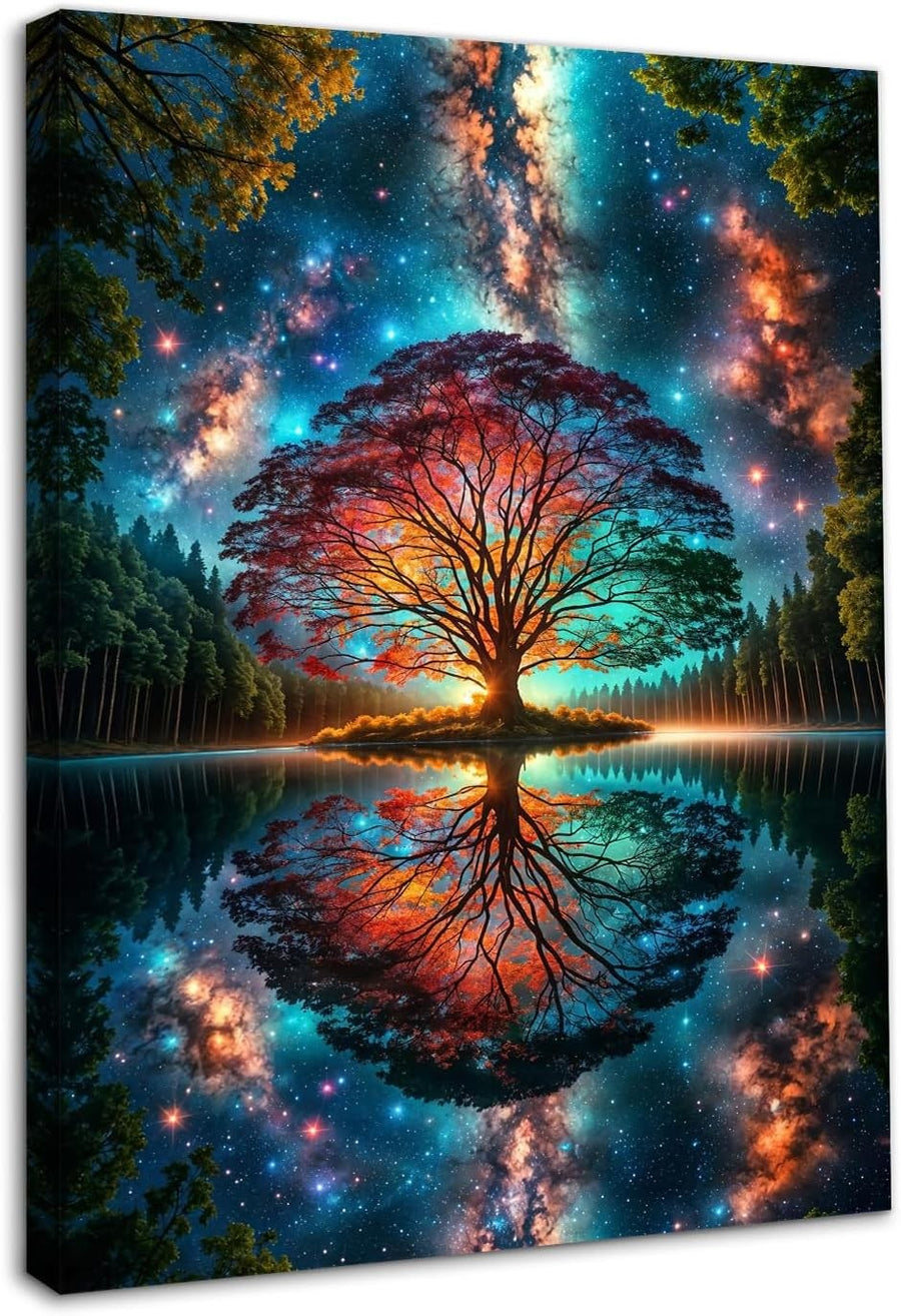 Tree of Life Wall Art Framed Colourful Canvas 12x16in