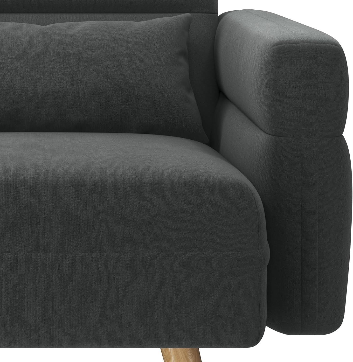 Compact Dark Grey Fabric Armchair with Storage Pockets & Tapered Legs