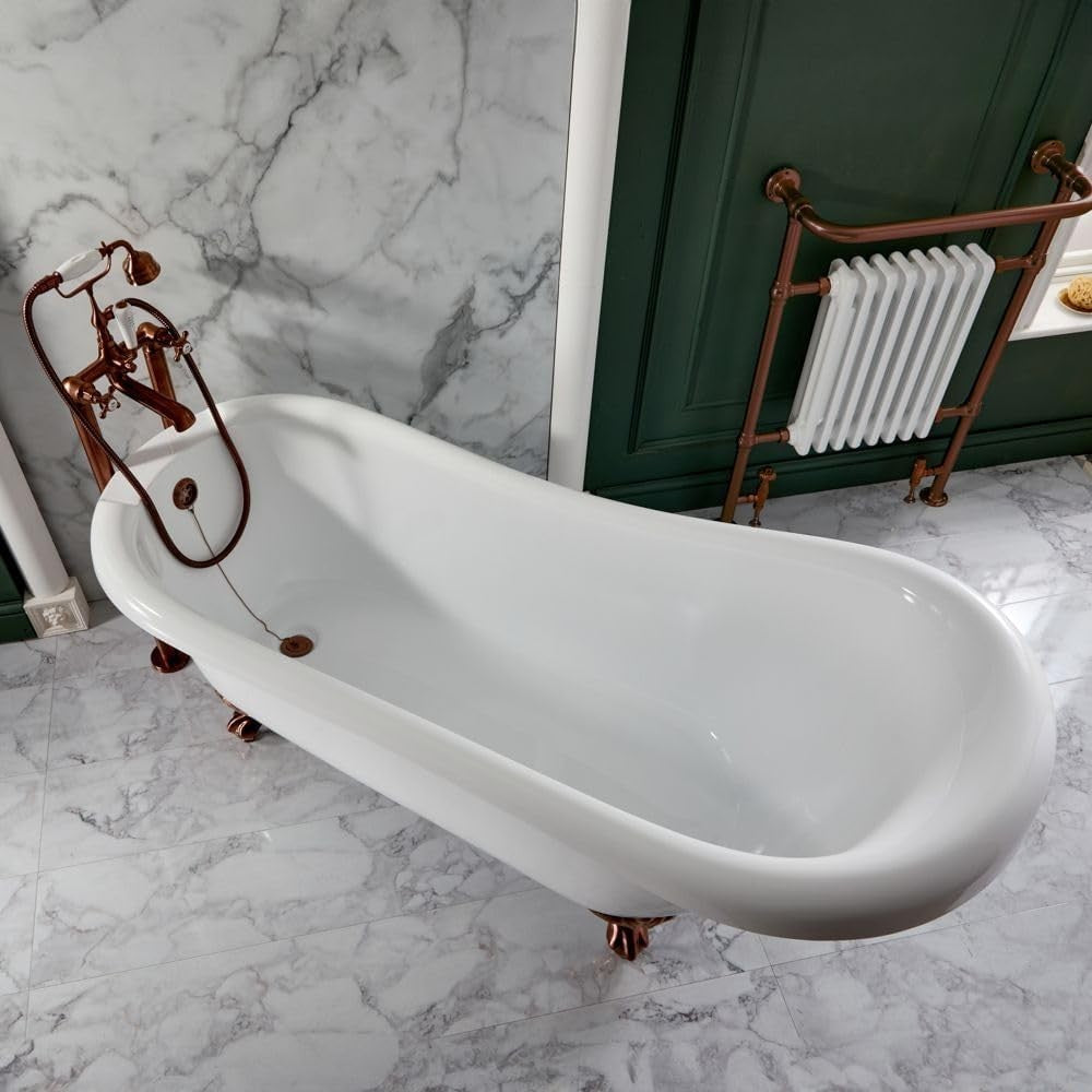 1710x740mm Freestanding Slipper Bath White Acrylic with Chrome Ball Claw Feet