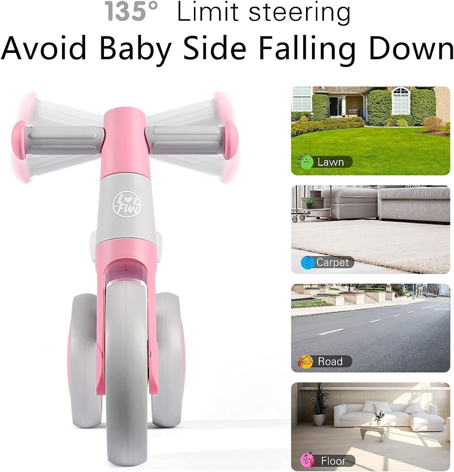 Baby Balance Bike Pink Toddler Ride On Toy 12-24 Months No Pedal Trike
