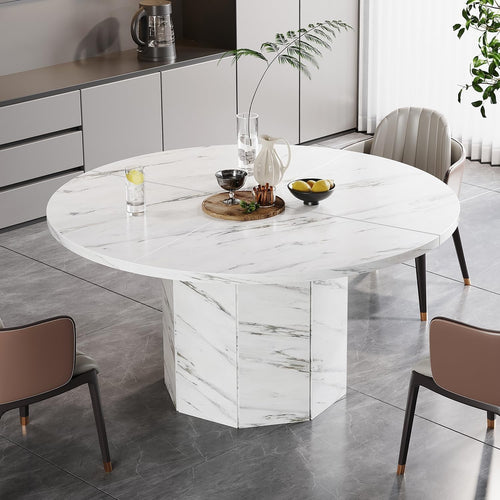 White Faux Marble Dining Table 4-6 Seater Modern Kitchen 120cm