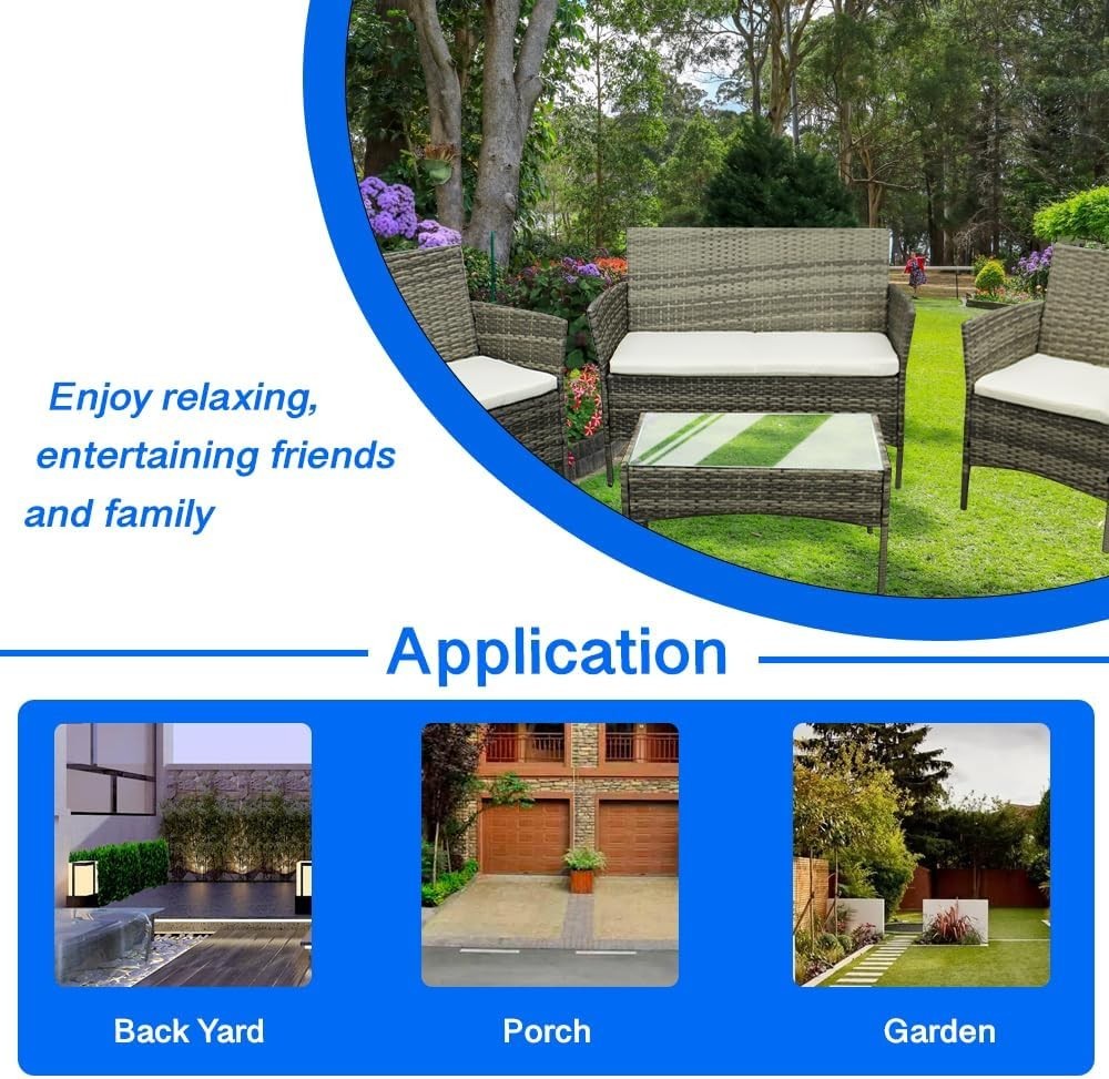Outdoor Rattan Garden Sofa Set 4-Seater with Mixed Grey + Beige Cushions