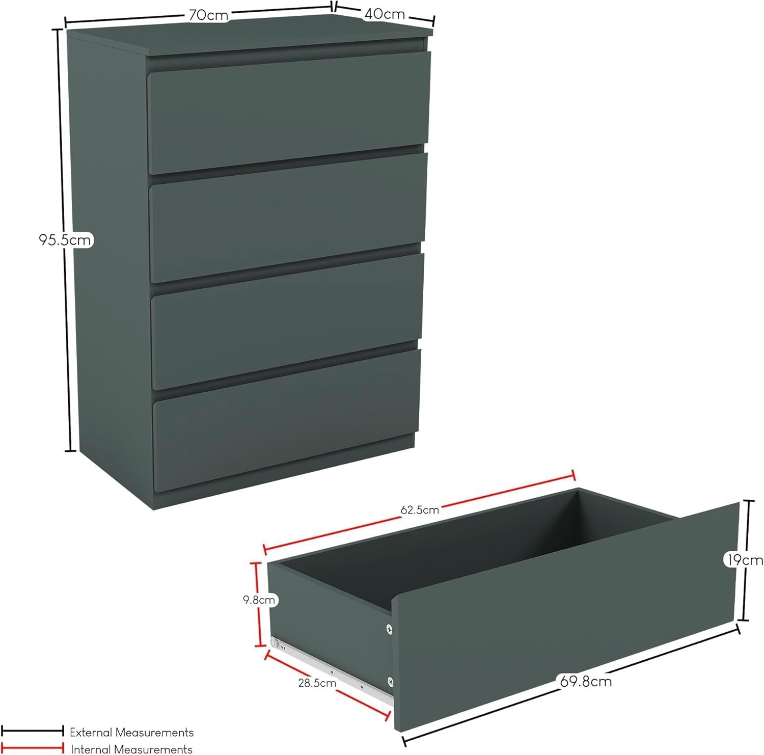 4 Drawer Modern Wooden Chest Storage Unit - Bedroom Organizer, Easy Assembly