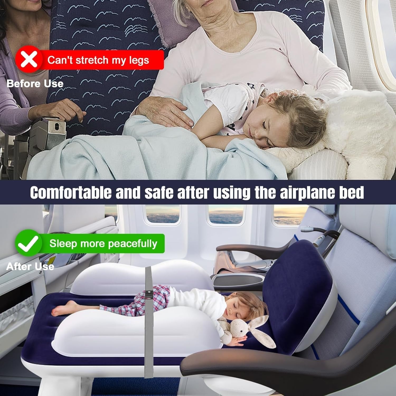Inflatable Toddler Airplane Bed with Safety Guard & Travel Pump – Portable