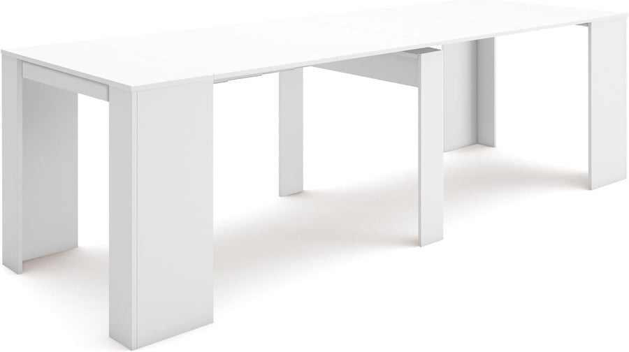 Extendable Folding Console Table White Modern Dining for 12 Guests