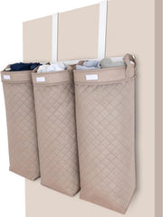 3-Bag Hanging Laundry Hamper Sorter with Handles, Space-Saving Wall Organiser