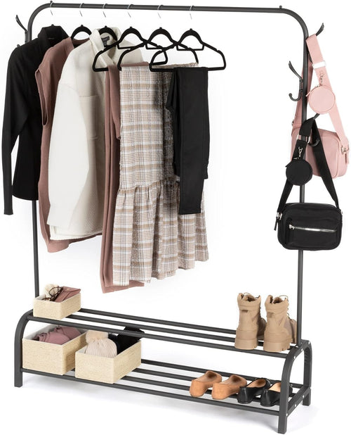 Heavy Duty Clothes Rail with 2-Tier Shoe Shelf – Black 150cm