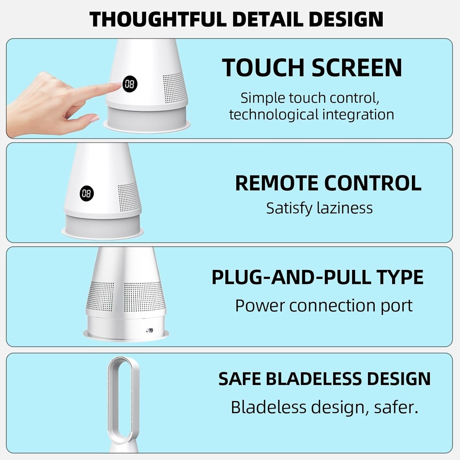 Bladeless Tower Fan Quiet Cooling 8-Speed 9H Timer Air Purifier Remote Control