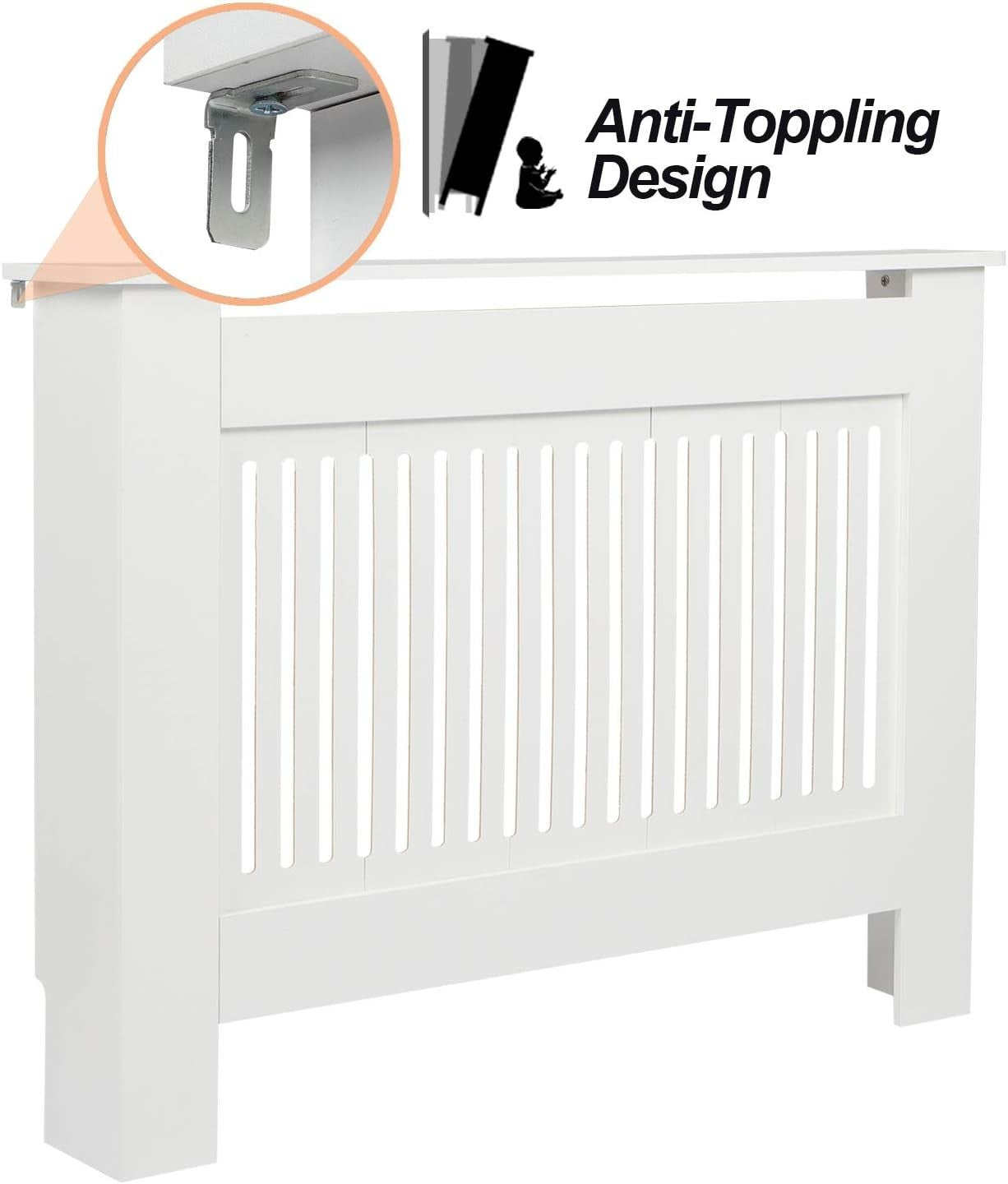 Medium White Radiator Cover | Modern MDF Vertical Slatted Cabinet