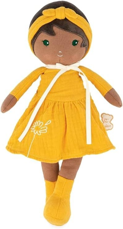 32cm Soft Fabric Rag Doll Yellow Dress Personalised Ribbon Newborn Gift Box