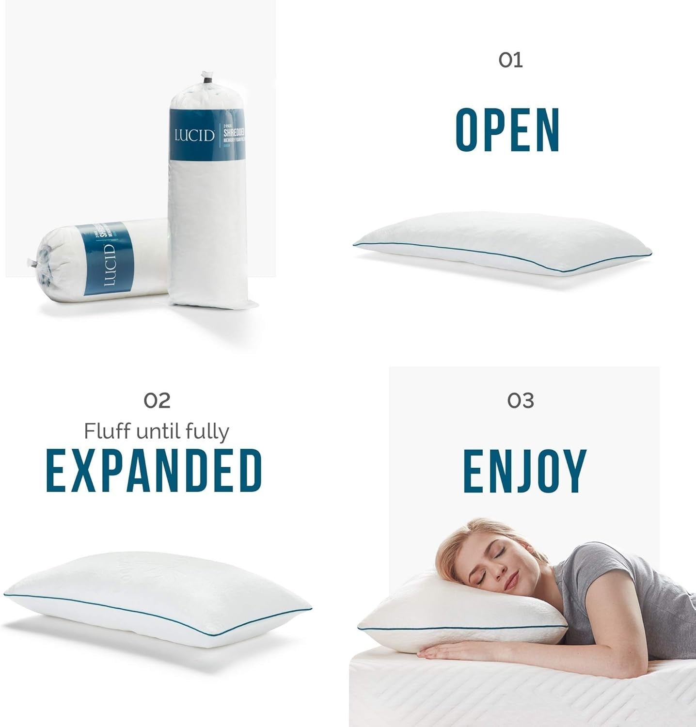 Memory Foam Pillow 2 Pack Standard Adjustable Shredded Cooling Soft Fill