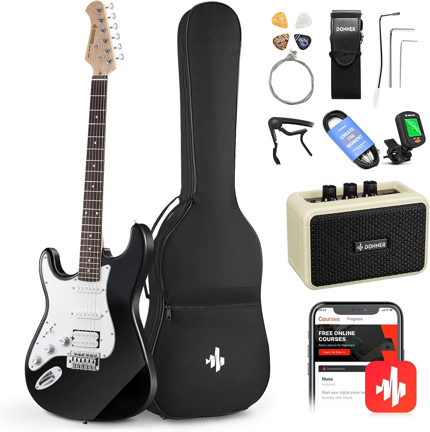 Left Handed Electric Guitar Kit Full Size 39" Black w Amp & Bag