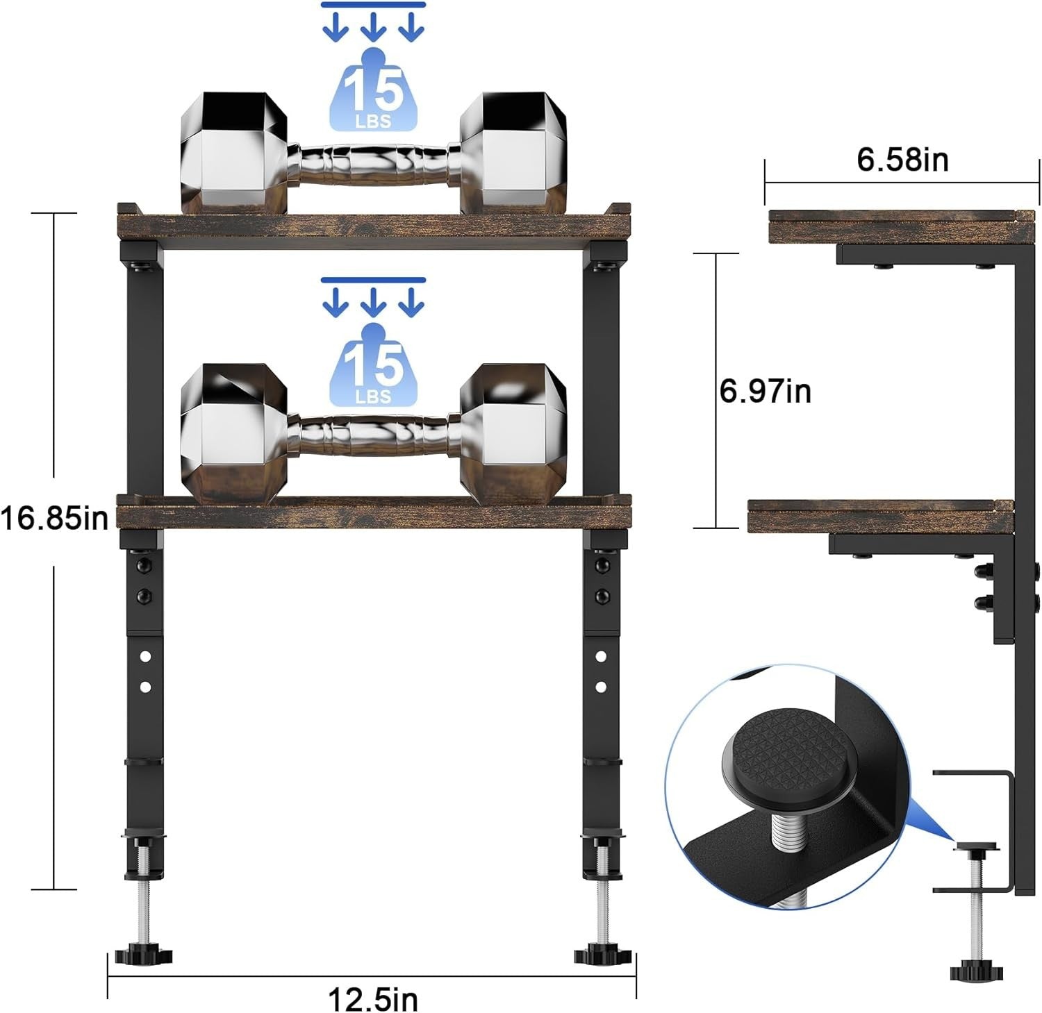 Clamp-On Desk Shelf 2-Tier Adjustable Wood Desktop Organizer Storage Rack