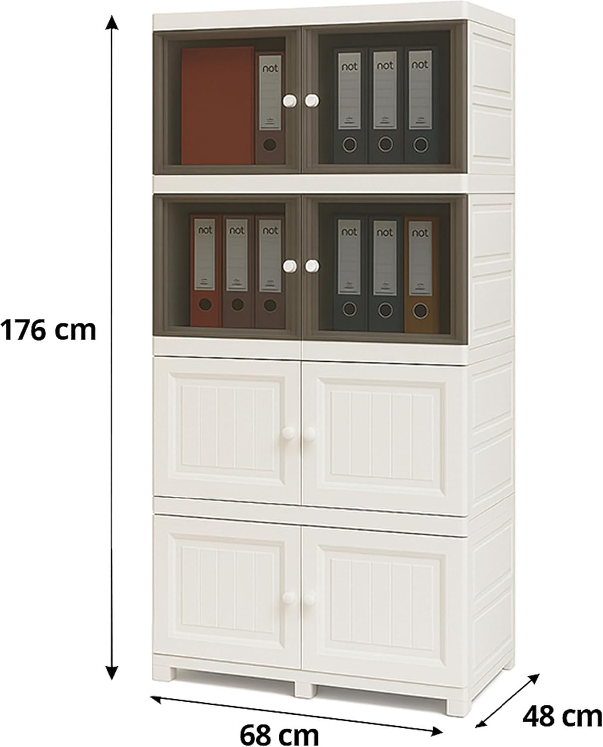 4 Tier White Plastic Storage Cabinet | Multipurpose Cupboard with Tinted Doors