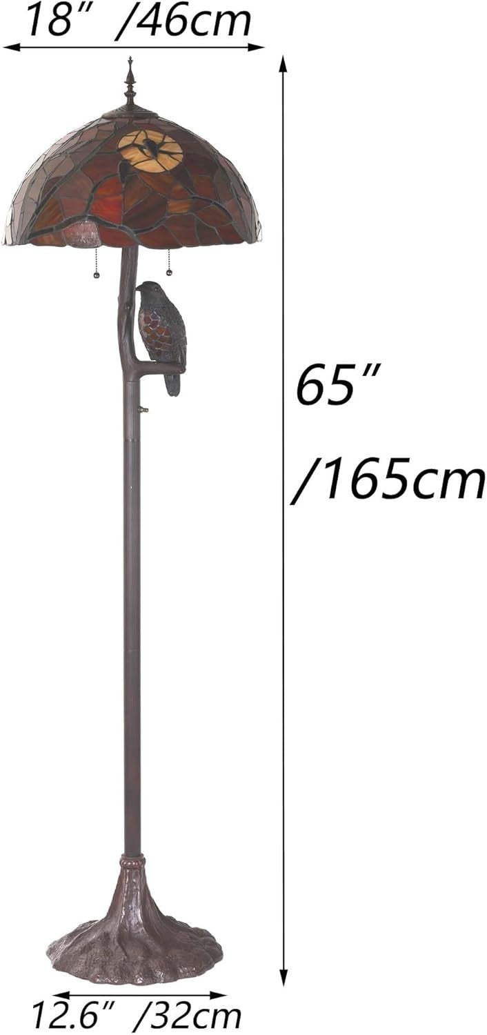 Full Moon Raven Stained Glass Floor Lamp, 65” Tall, 4-Light Halloween Decor