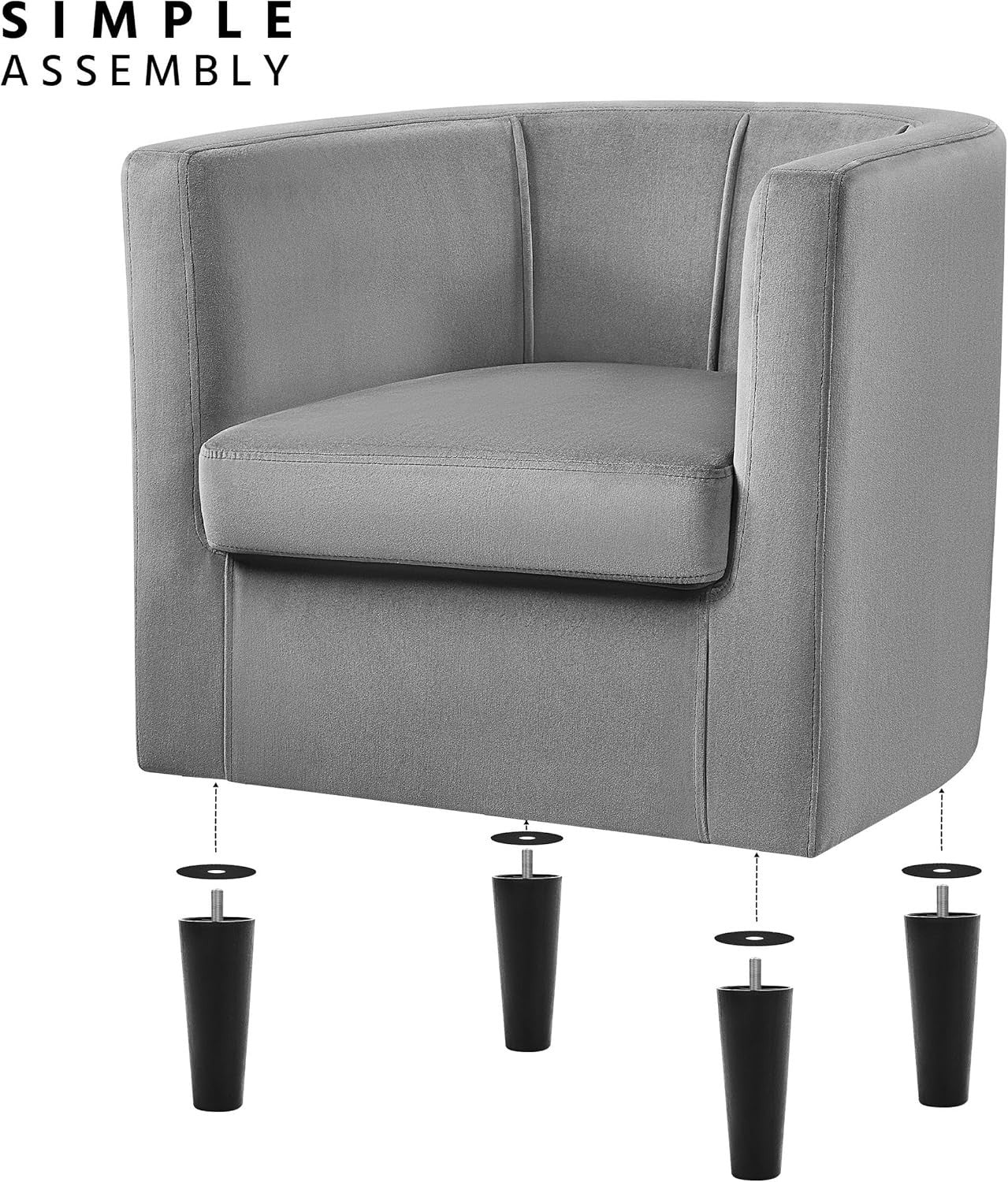 Grey Velvet Accent Tub Chair Armchair Lounge Seat Sofa Modern Home