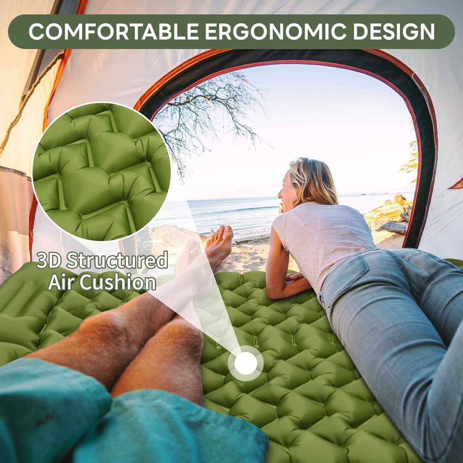 Double Inflatable Camping Mat 10cm Thick Portable Waterproof Sleeping Pad