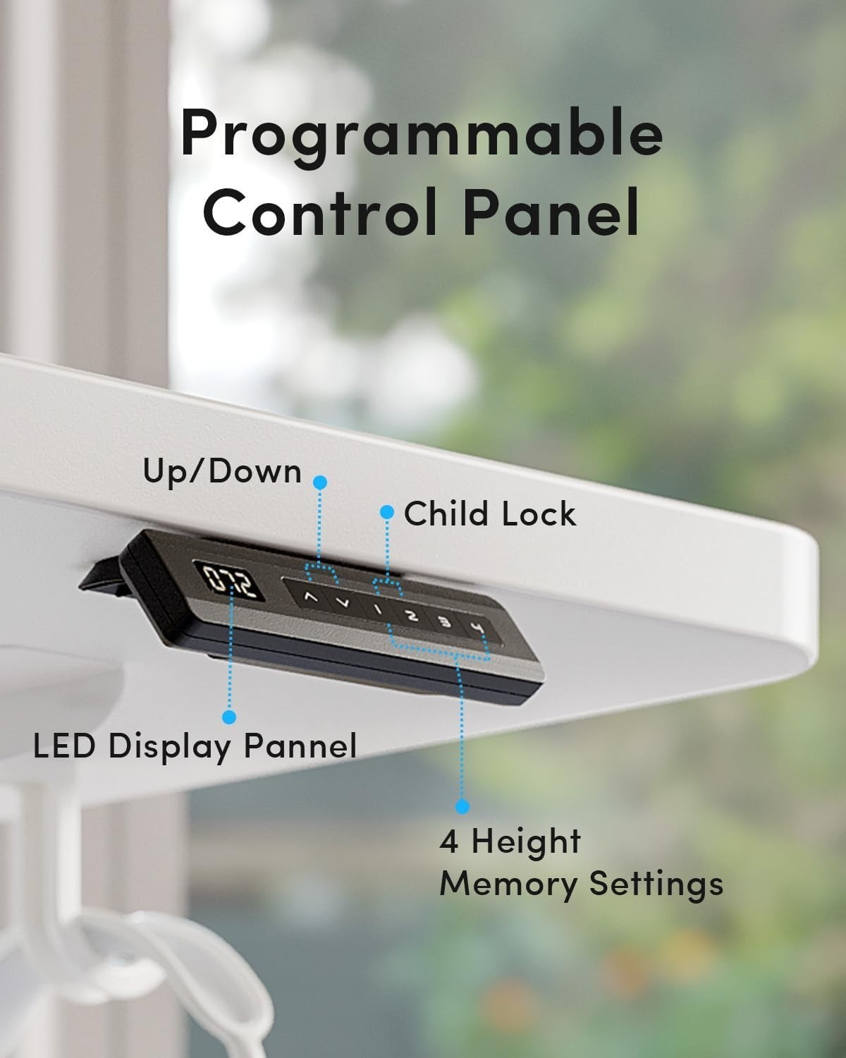 White 120x60cm Electric Standing Desk with Memory Control & Quiet Motor