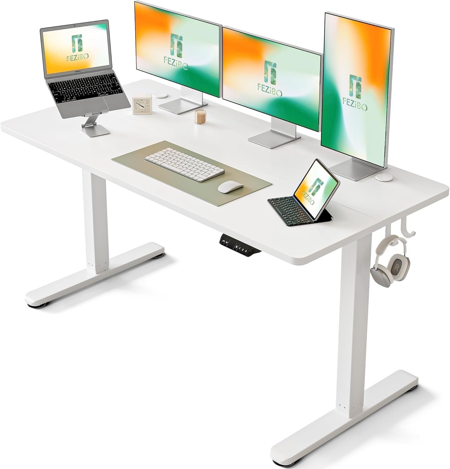 Electric Standing Desk 160x60cm White Adjustable Sit Stand Office Table
