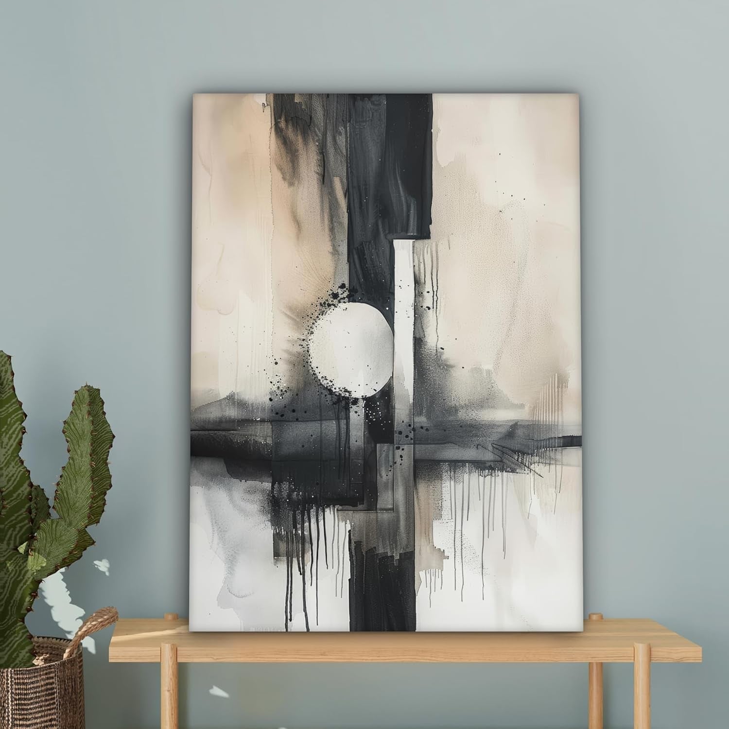 Grey White Abstract Canvas Wall Art 50x70cm Framed Modern