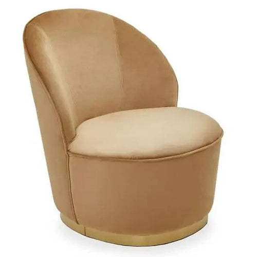 Beige Velvet Accent Tub Chair – Gold Base Retro Modern Armchair Seat