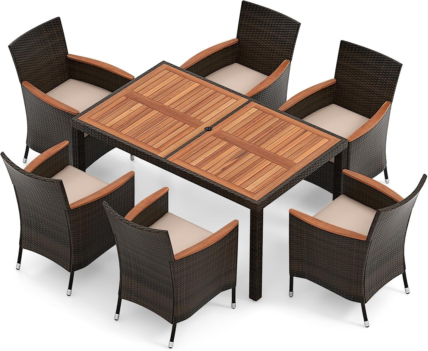7PC Rattan Garden Dining Set Outdoor Table & Cushioned Chairs Patio
