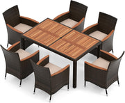 7PC Rattan Garden Dining Set Outdoor Table & Cushioned Chairs Patio