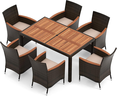 7PC Rattan Garden Dining Set Outdoor Table & Cushioned Chairs Patio