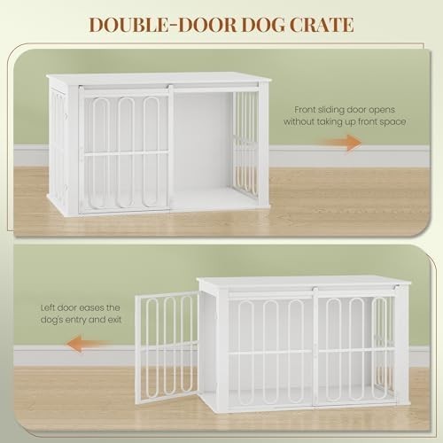 HEXCELEN Wooden Dog Crate White – Small/Medium Indoor Pet Cage & Side Table