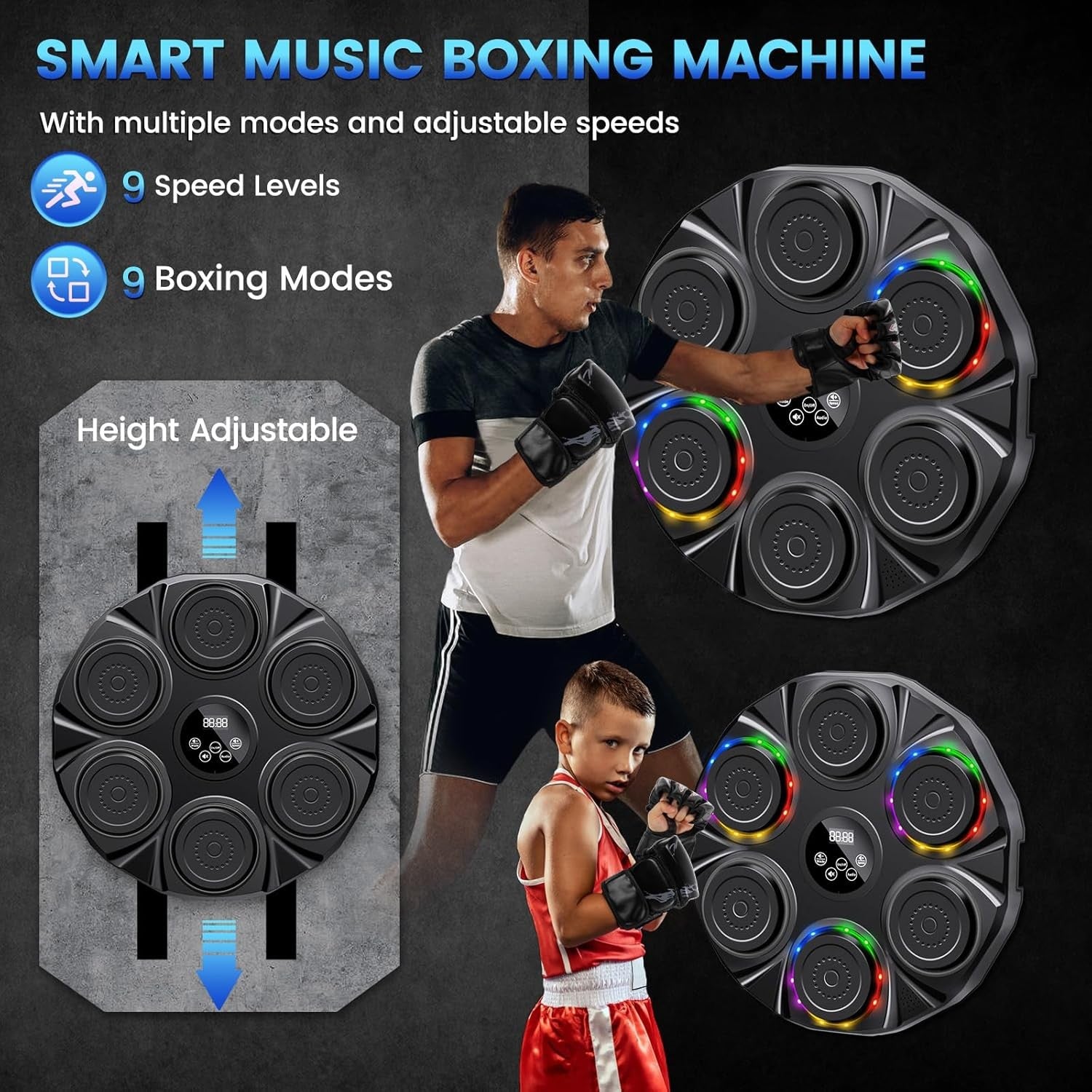 Music Boxing Machine LED Punch Pad Bluetooth Wall Mounted Home Fitness