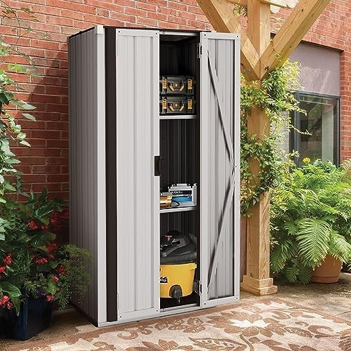 White Outdoor Metal Garden Storage Cabinet with 3 Adjustable Lockable Shelves