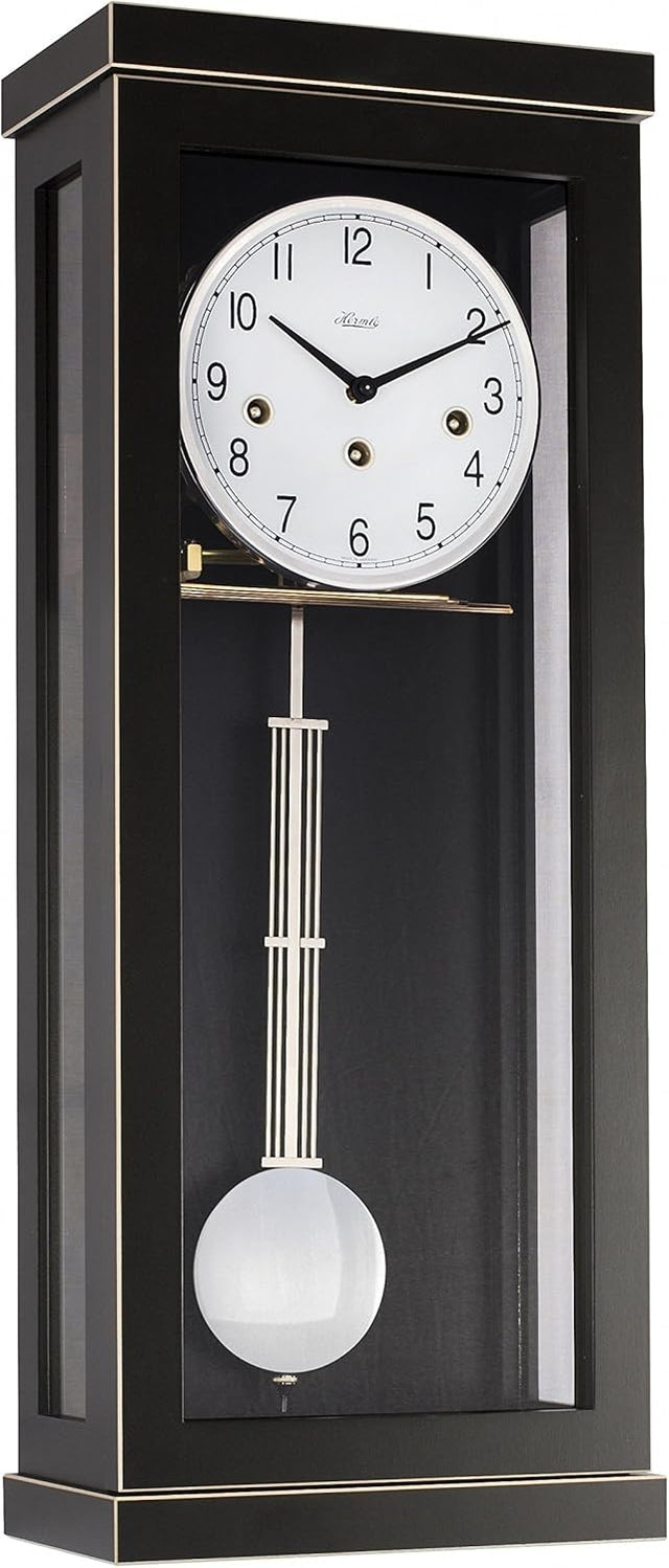 Modern Black Wooden Pendulum Wall Clock Silent Mechanical Chime 57cm