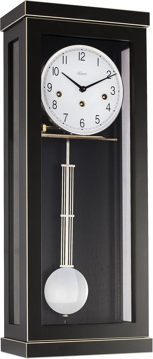 Modern Black Wooden Pendulum Wall Clock Silent Mechanical Chime 57cm