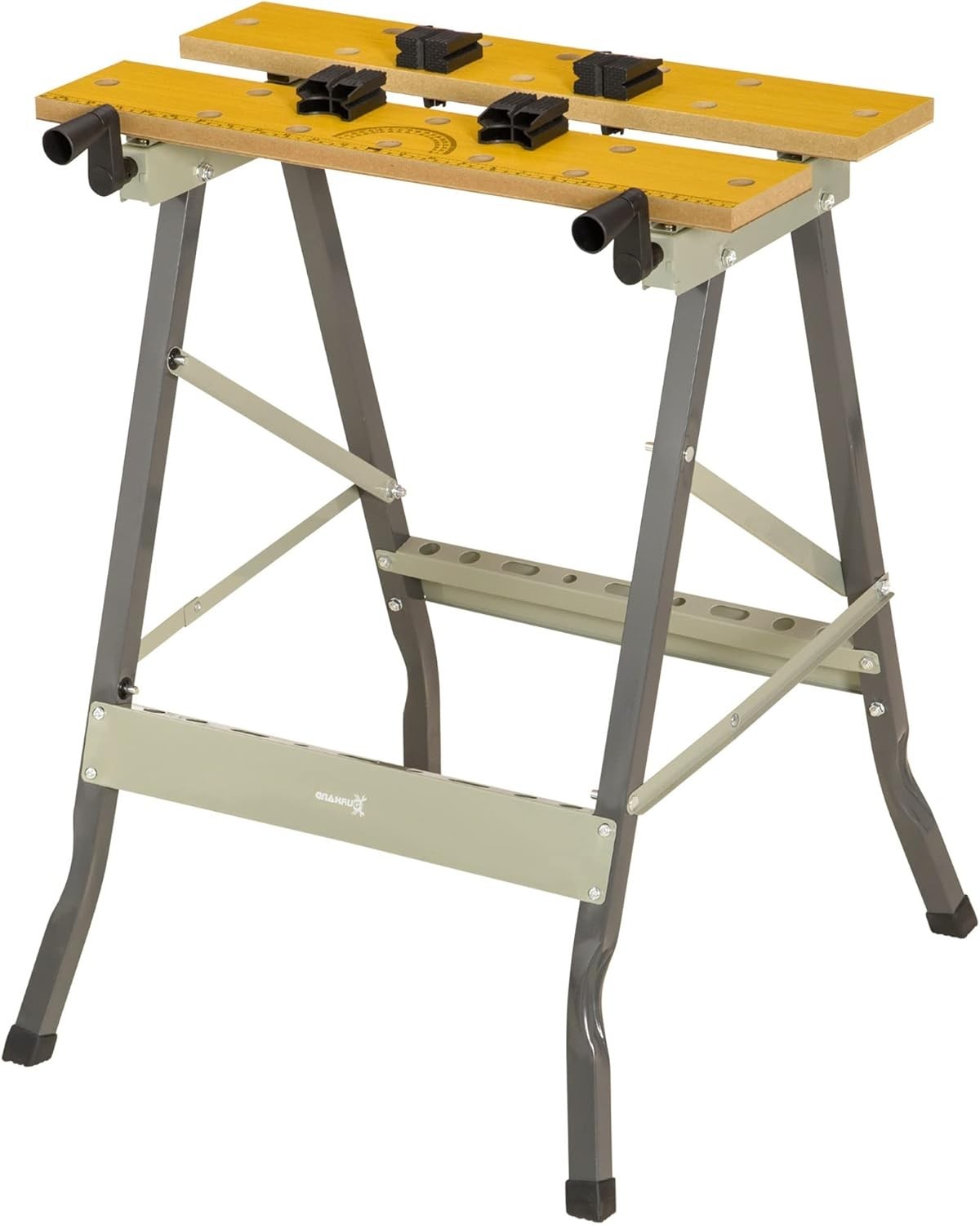 4-in-1 Folding Work Bench Sawhorse Clamp Table Grey w/ Pegs Ruler 100kg