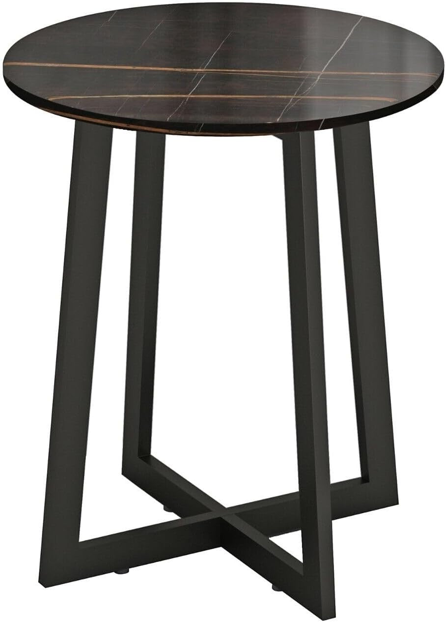 40cm Round Black Marble Look Coffee Side End Table Small Modern Steel Legs