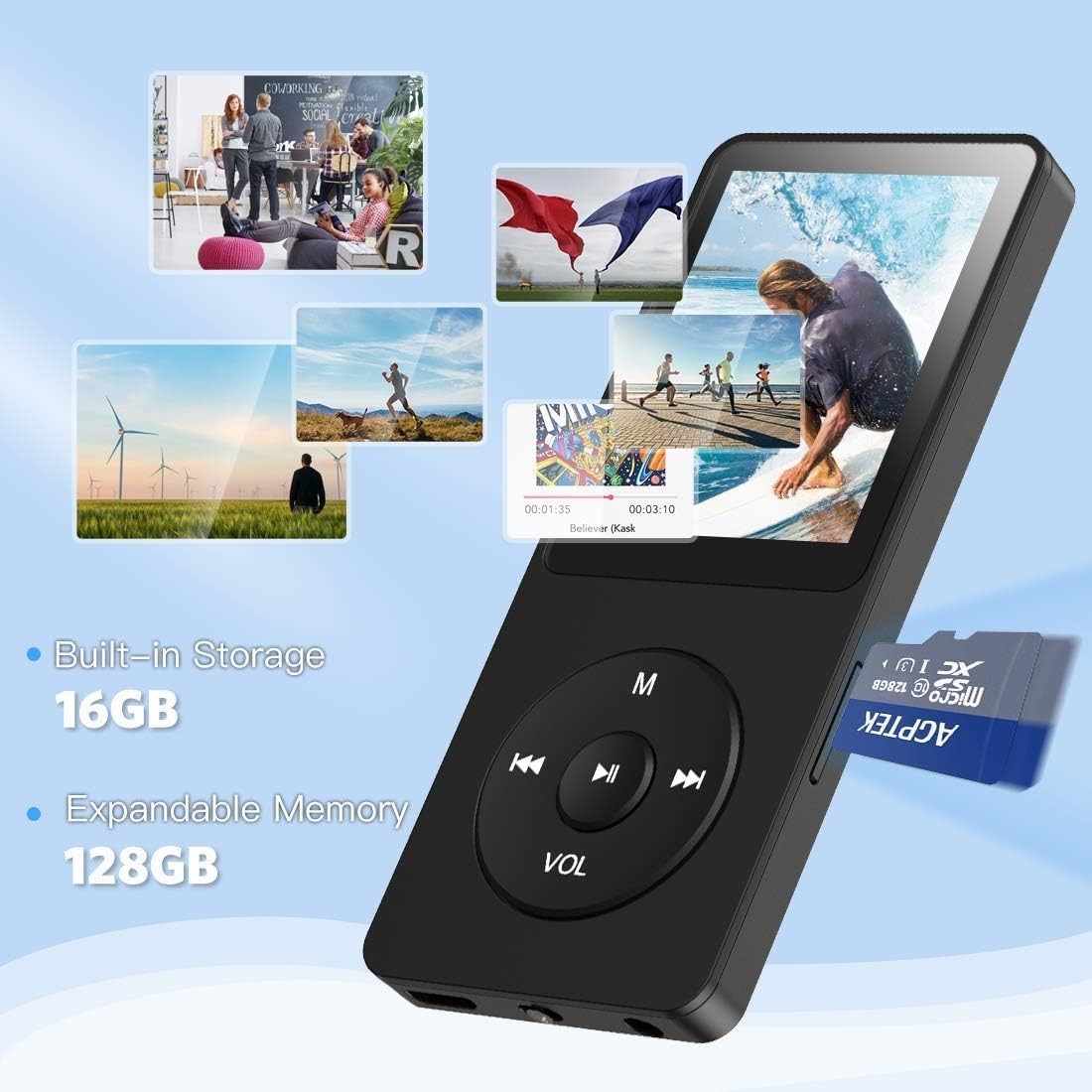 16GB MP3 Player Lossless Music FM Radio 1.8" Screen 70H