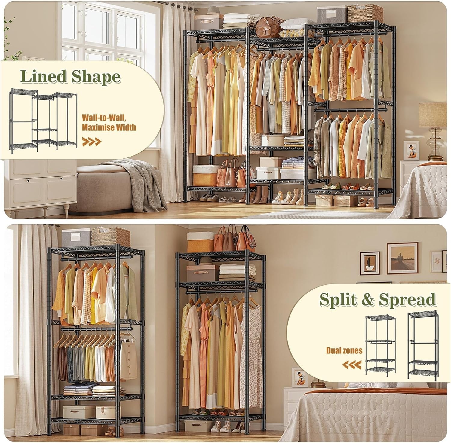 Heavy Duty Clothes Rail 380KG Adjustable Shelves Wardrobe Black