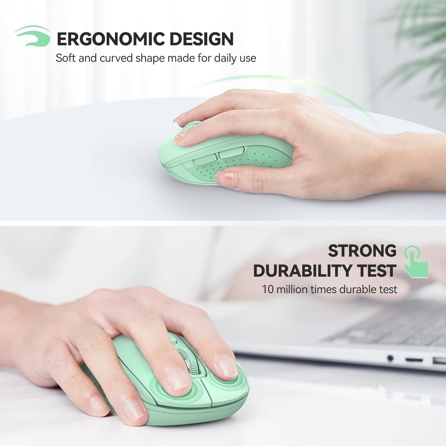 Wireless Bluetooth Mouse 4000DPI Silent Click Ergonomic Multi Device Green
