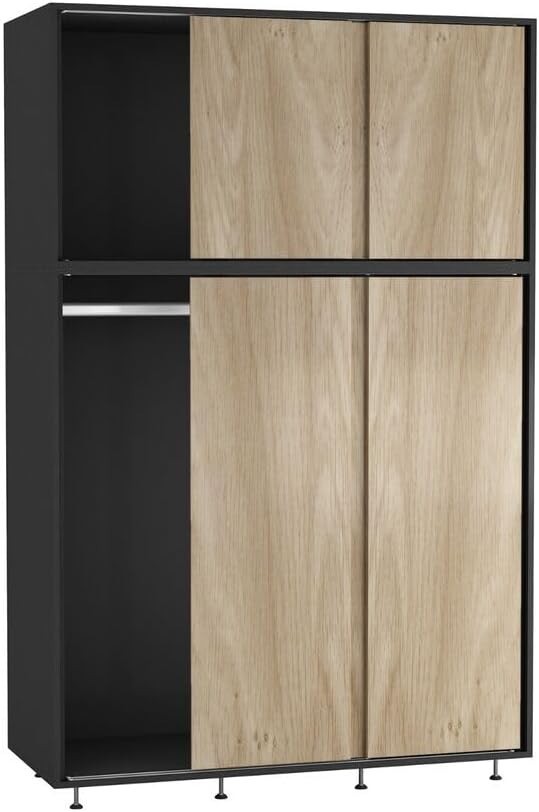 6-Door Oak Sliding Wardrobe with Adjustable Feet & Spacious Bedroom Storage