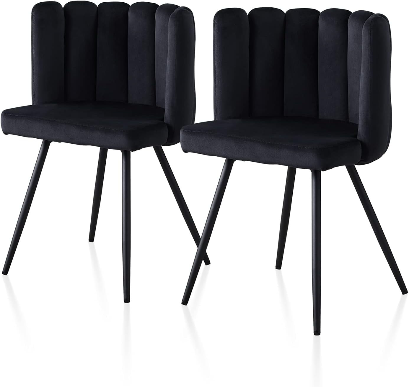 Set of 2 Black Velvet Dining Chairs Thick Padded Metal Legs