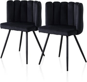Set of 2 Black Velvet Dining Chairs Thick Padded Metal Legs