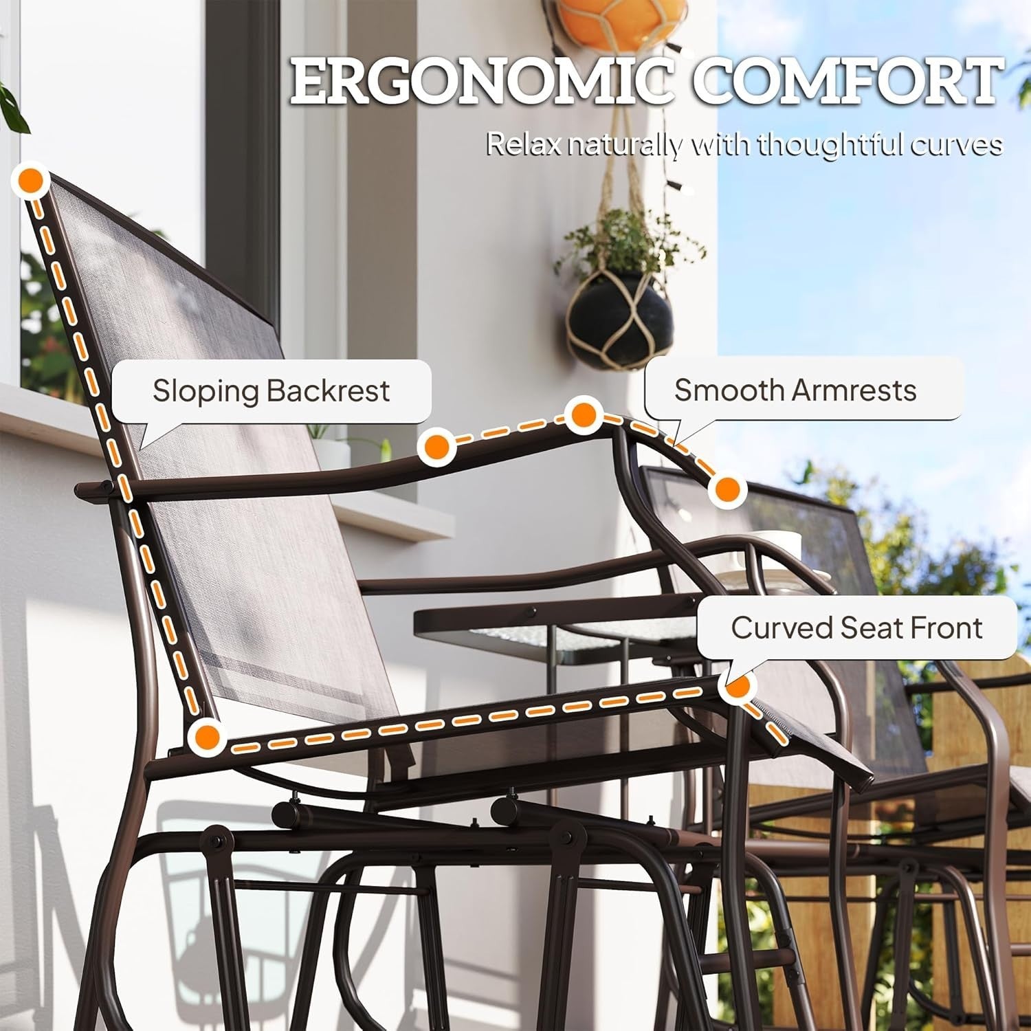 Garden Glider Rocking Chair Set w/ Table, Mesh Outdoor Patio Seating