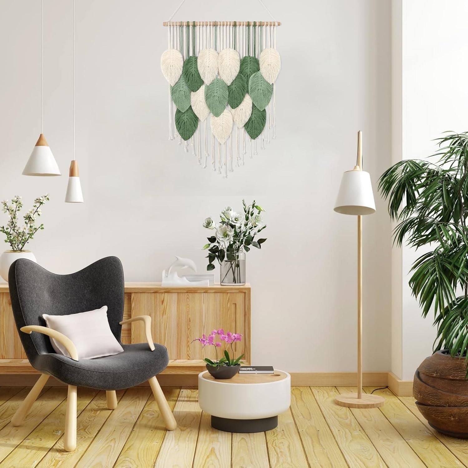 Medium Macrame Wall Hanging Boho Leaf Woven Tapestry 60x75cm