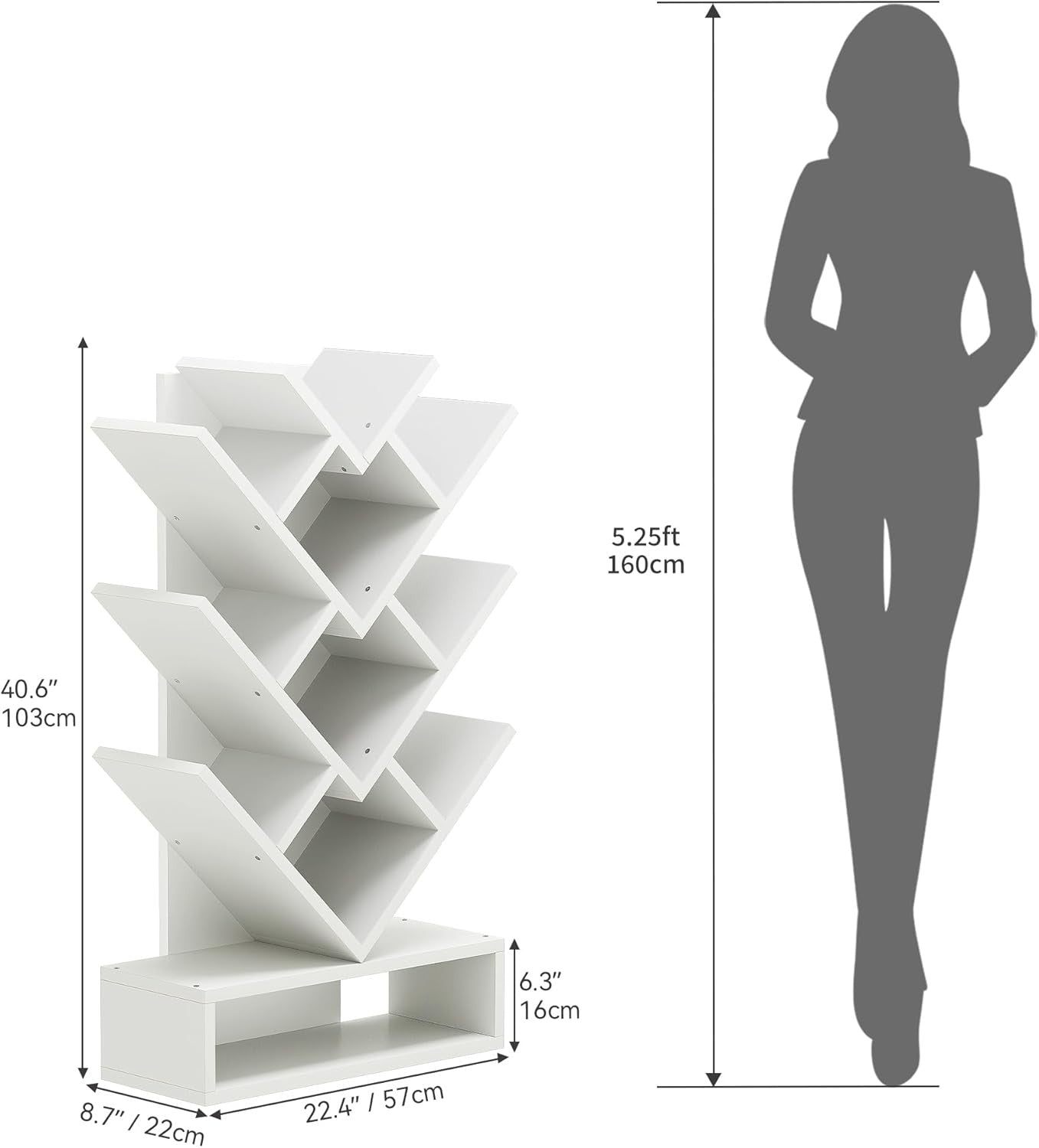 White Tree Bookshelf | 8-Tier Modern Vertical Bookcase for Living Room & Home