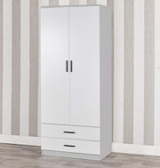 White Drawer 2 Door Wardrobe with Rail | Modern Grey Bedroom Storage Unit