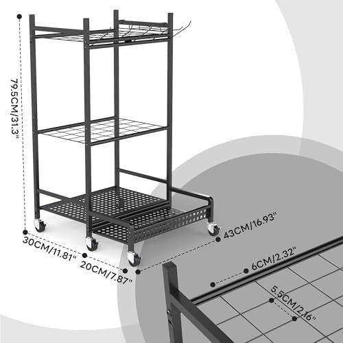 3-Tier Rolling Garden Tool Tower 30 Slots 9 Hooks Heavy Duty Storage Rack