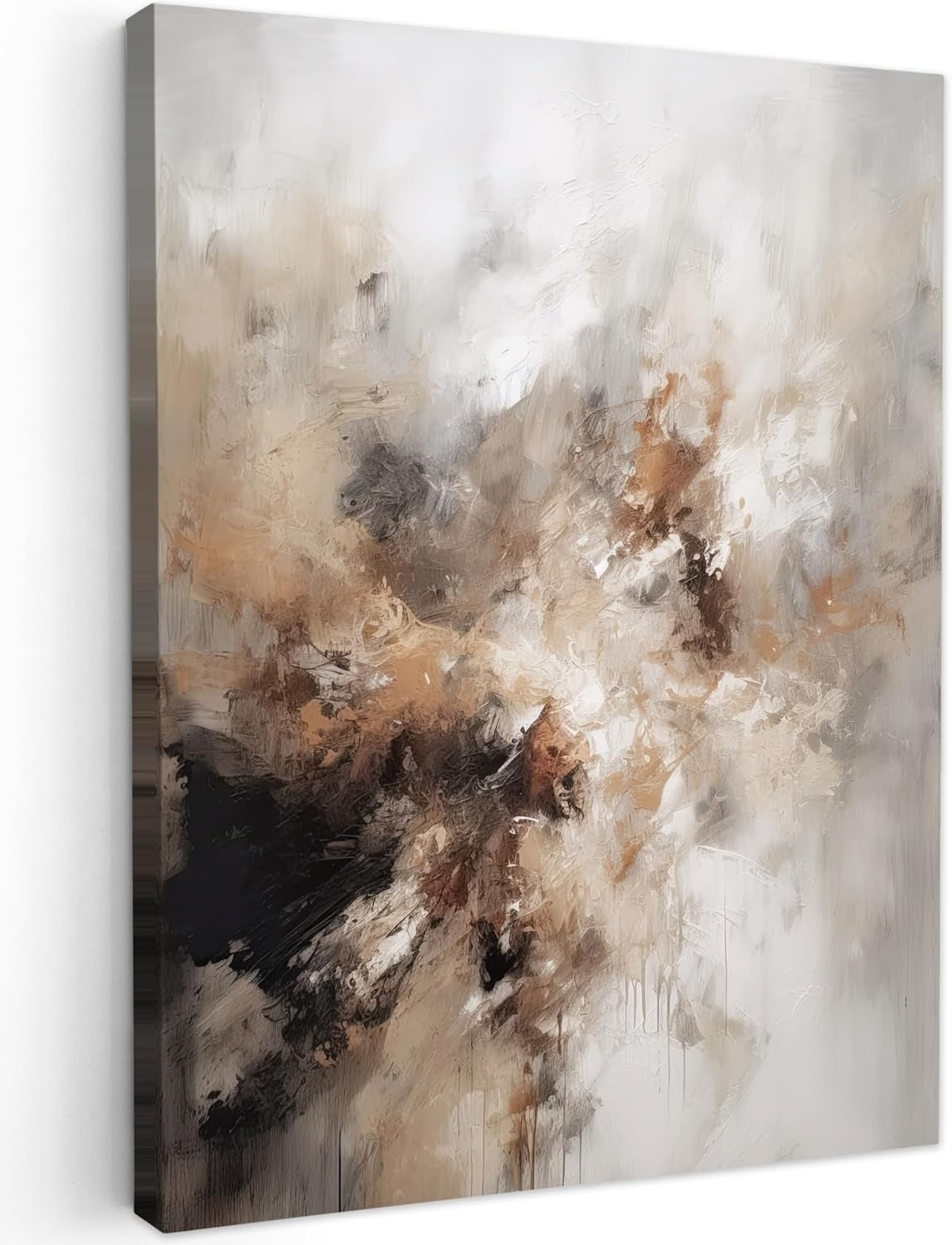 Abstract Beige Canvas Wall Art 50x70cm Framed Modern