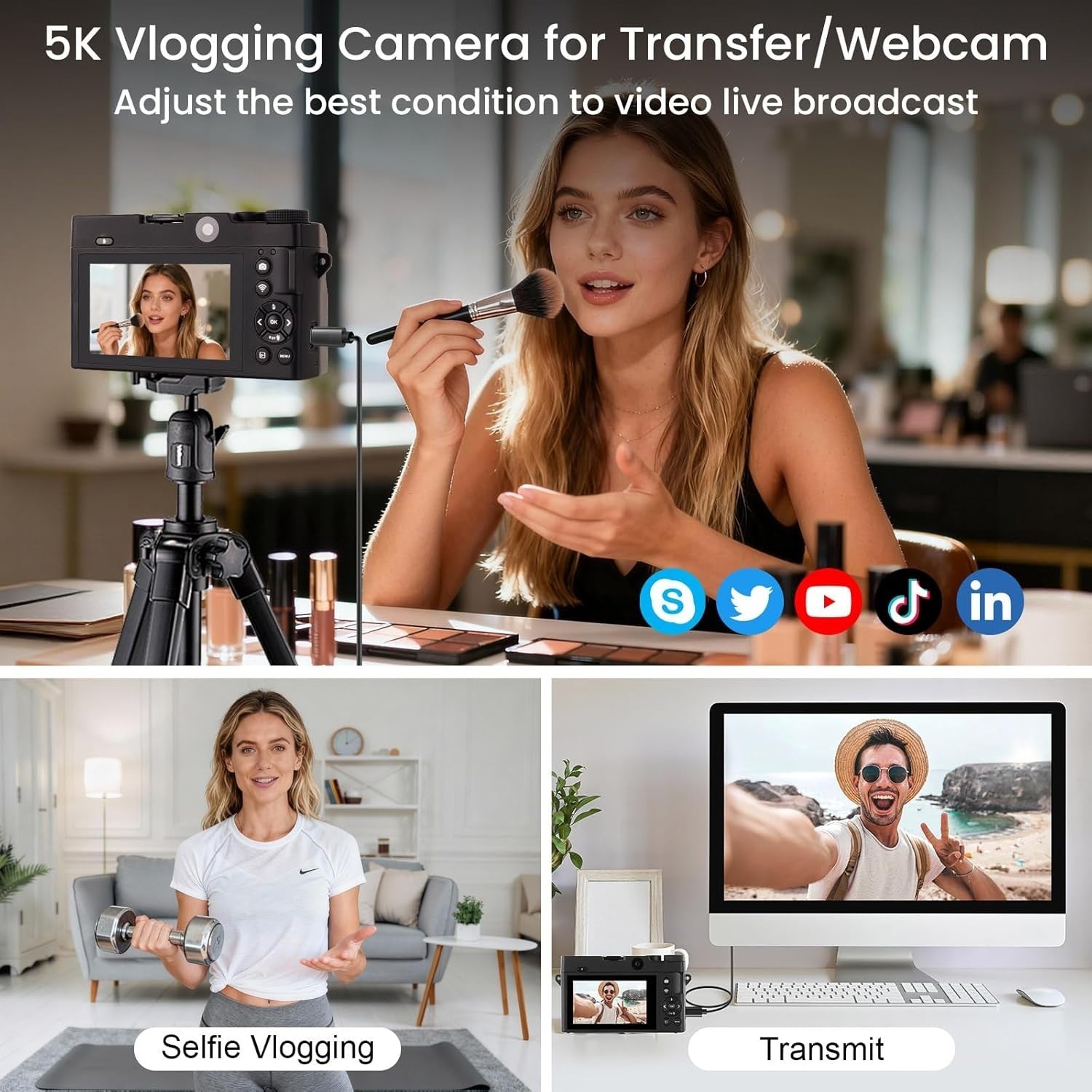 5K 75MP Vlogging Camera Dual Lens WiFi 18X Zoom 32GB Black